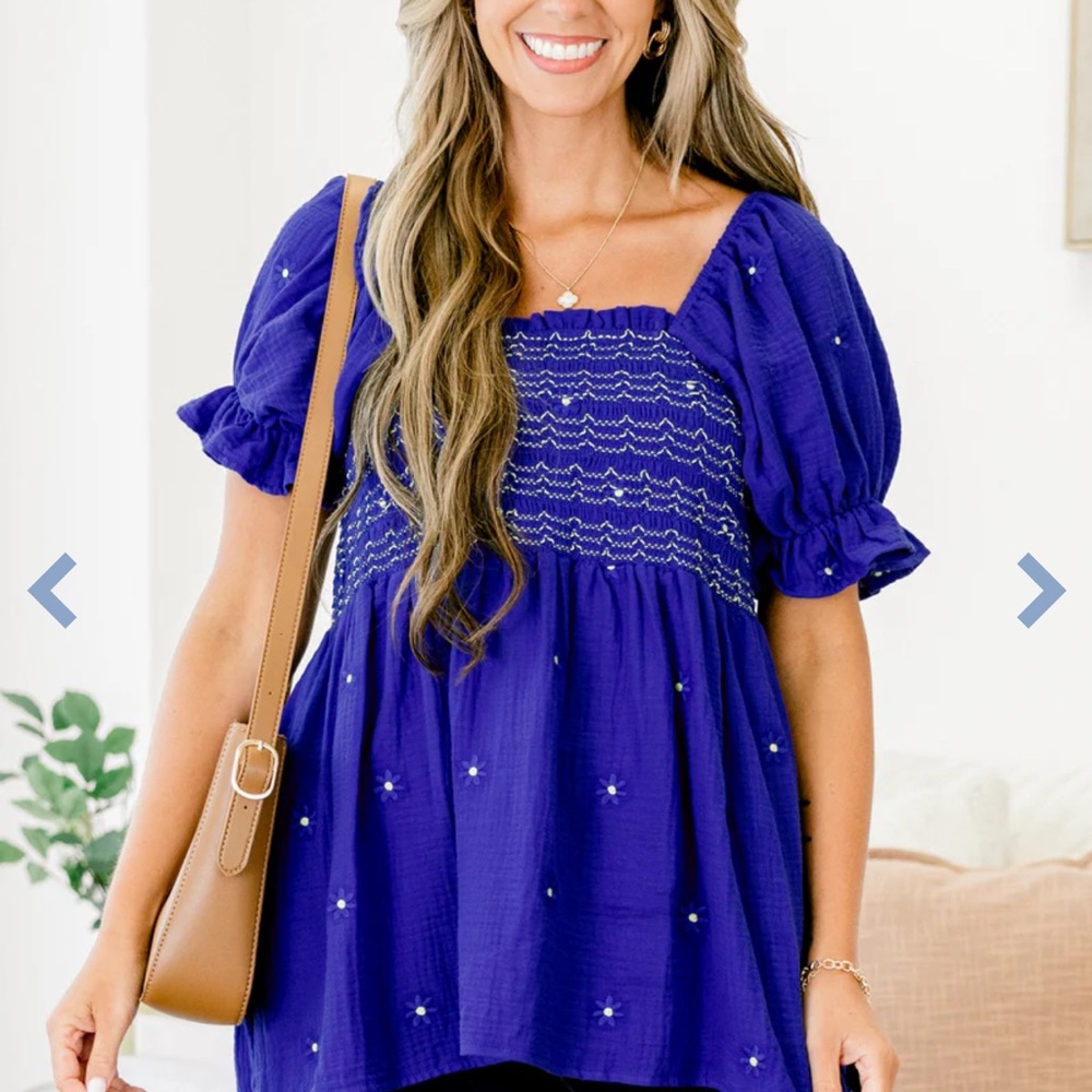 Chic Soul Royal Blue Smocked Blouse